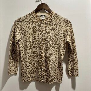 Vintage J. Crew Heritage Animal Leopard Pr. Wool 3/4 Sleeve Sweater Cardigan S/M